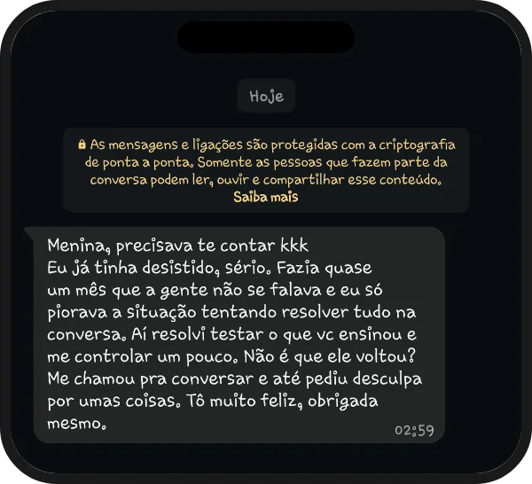Depoimento real de cliente via WhatsApp