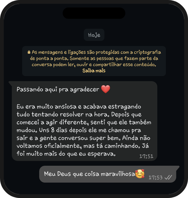 Depoimento real de cliente via WhatsApp
