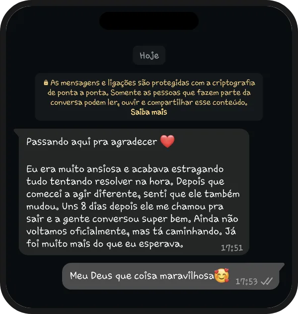 Depoimento real de cliente via WhatsApp
